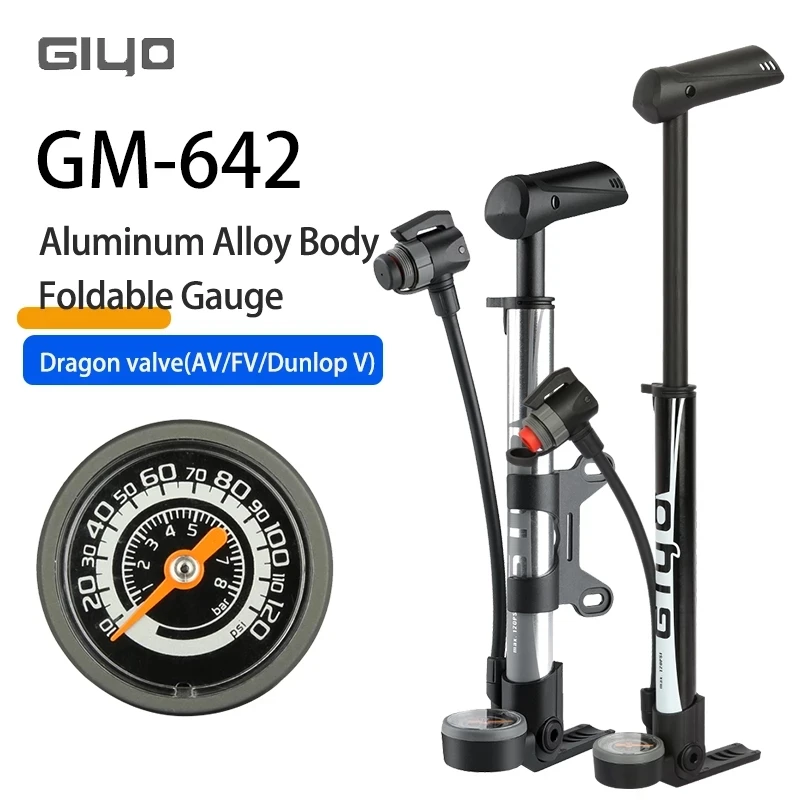 GIYO Bicycle Floor Standing & Hand 2 In 1 Mini Pump Portable Tire Inflator Presta Schrader AV/FV 2 In 1 Valve MTB Road Bike Pump