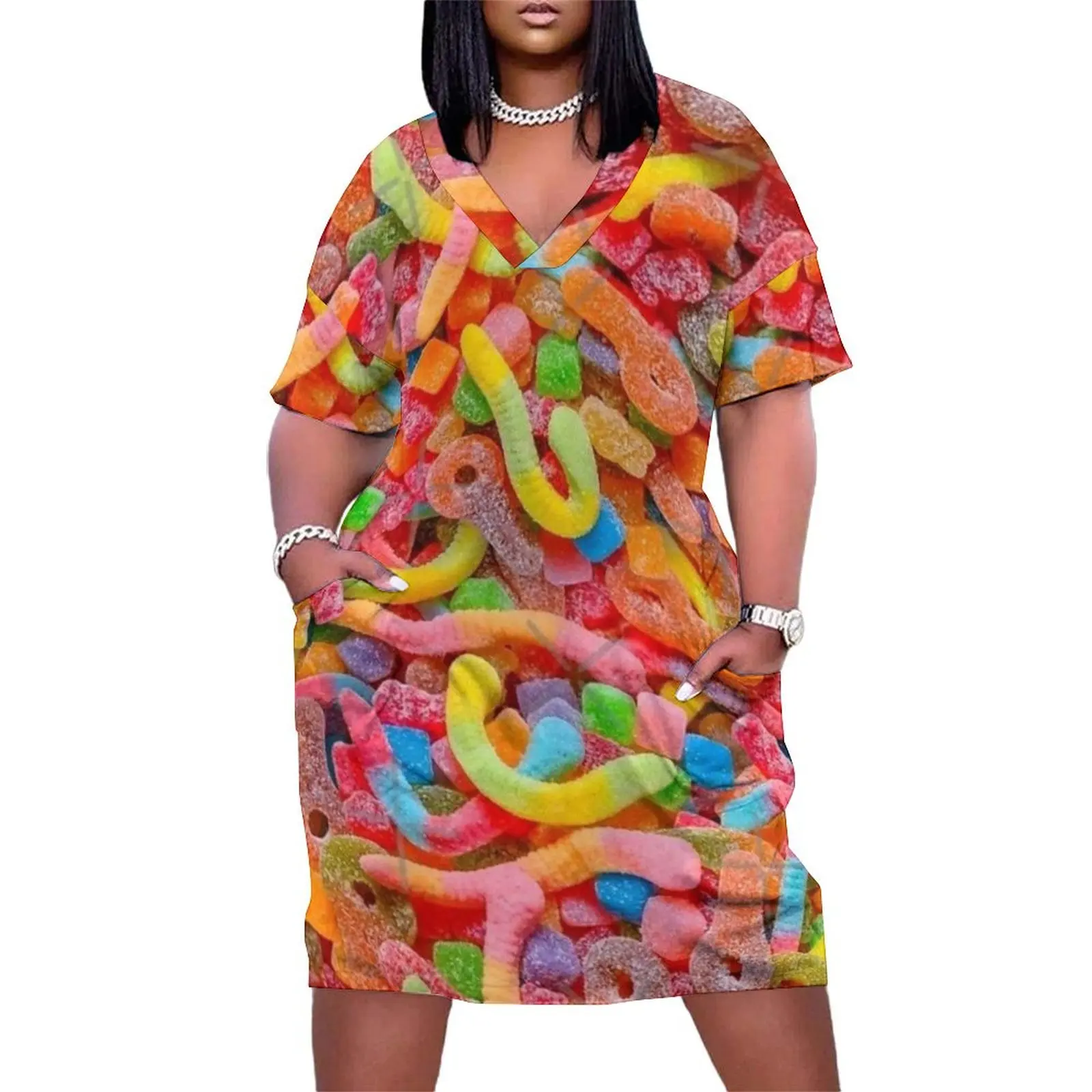 Gummy Worms Candys Loose Pocket Dress african dresses for woman dress summer 2025 women Bride dresses