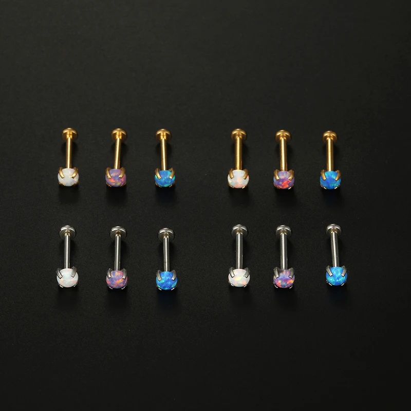 1PC 16G 20G Crystal Exquisite Labret ear Stud CZ Blue White Opal Cartilage Tragus Earrings Lip Ring Stud Helix Piercing Jewelry