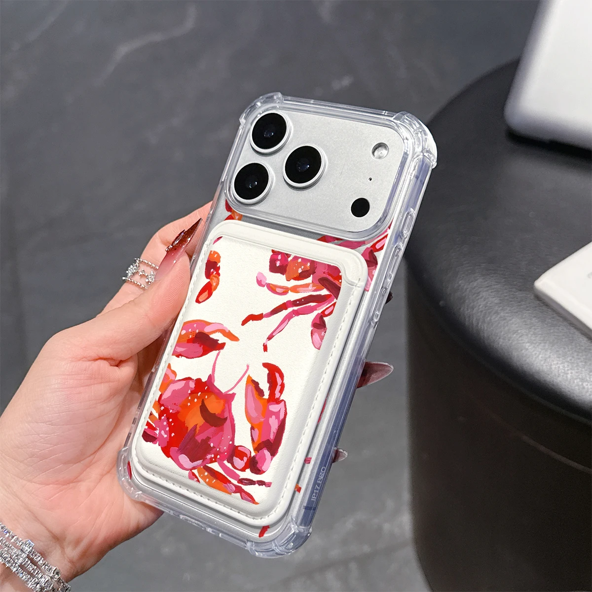 Art Red Crab Phone Case For iPhone 17 16 15 14 13 Pro Max Plus Wallet Pocket Transparent Soft TPU for Magnetic Phone Case view 4