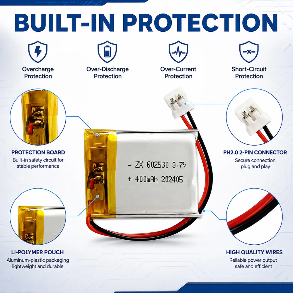 602530 400mAh 3.7V Rechargeable Battery: Polymer Lithium Battery Suitable for Electric Toothbrush Controllers, Toy Lights, Etc.