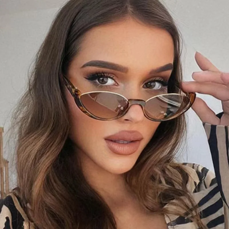 Retro Half-frame Small Cat Eye Sunglasses Women Trendy Vintage Composite Shades Eyewear Fashion Luxury Brand Designer Sun Glasse