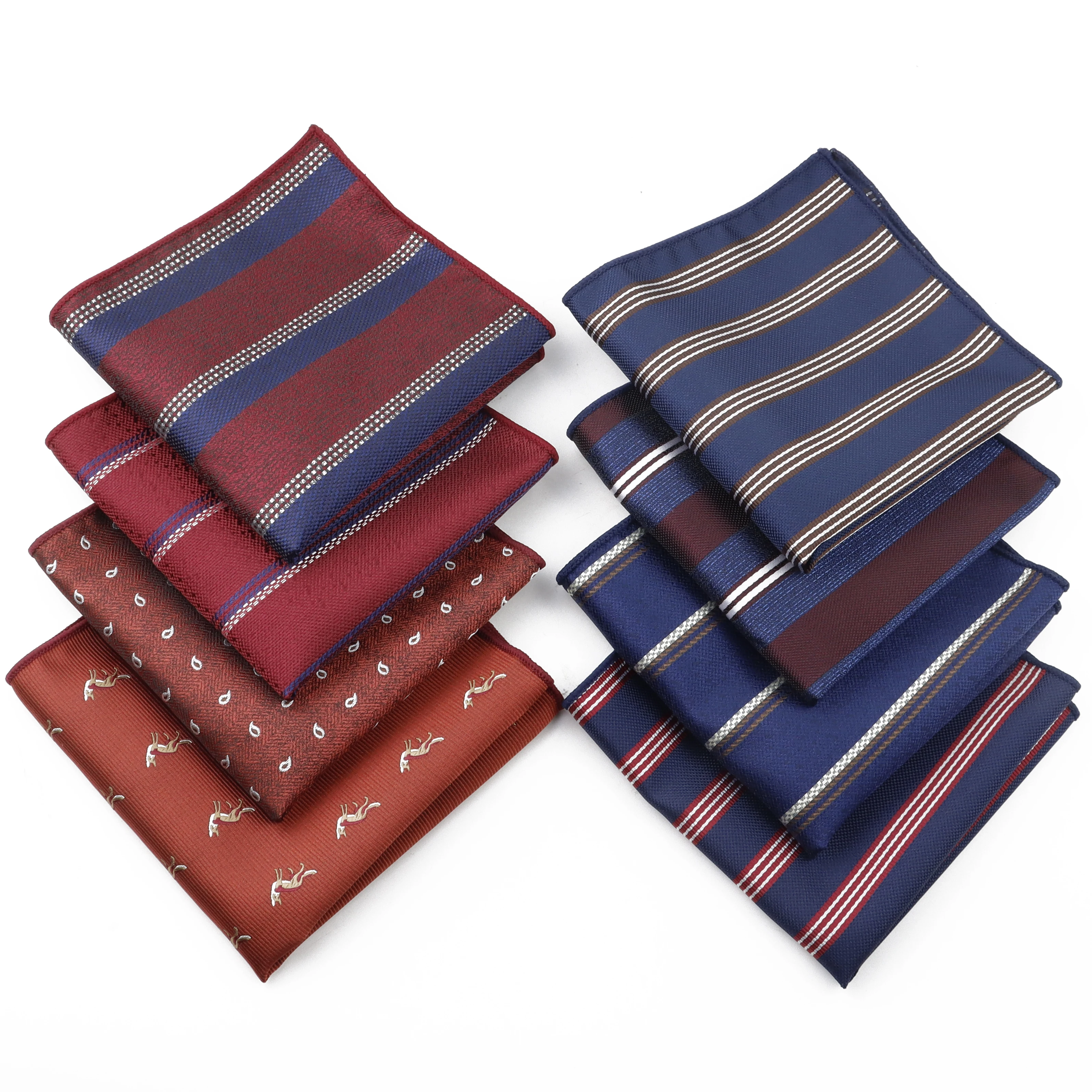 New Design Striped Dot Solid Color Handkerchief Jacquard Woven Red Blue Brown Polyester Pocket Square Suit Chest Towel Gift