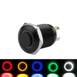 12mm Black Push Button Switch Waterproof Illuminated Metal High Head Momentary Switches with Power Mark 3V 6V 12V 24V 110V 220V