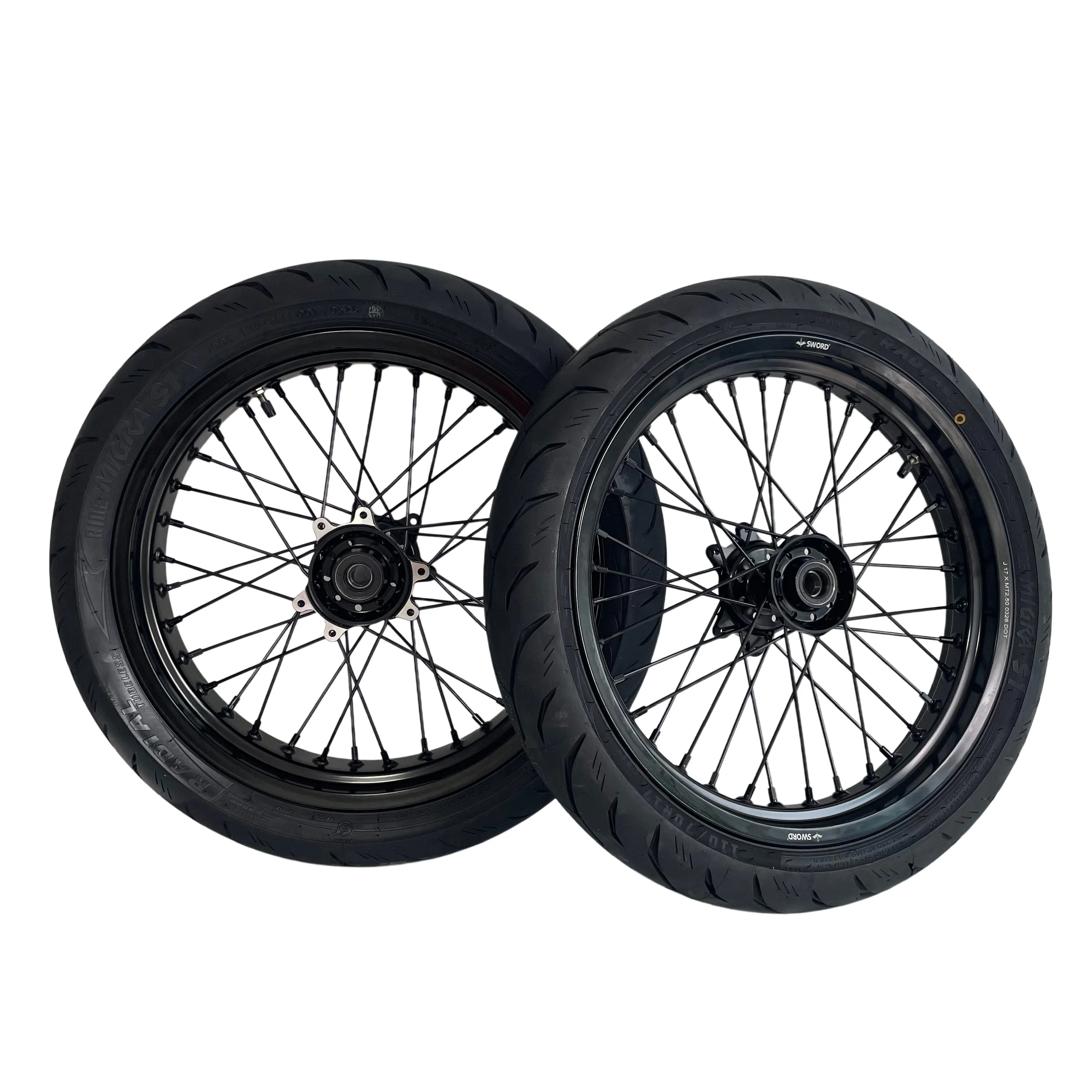 Supermoto Wheel & Tire Conversion Set for Surron Ultra Bee 17 Inch 110/70-17 140/60-17 Street Tires Black Aluminum Rims