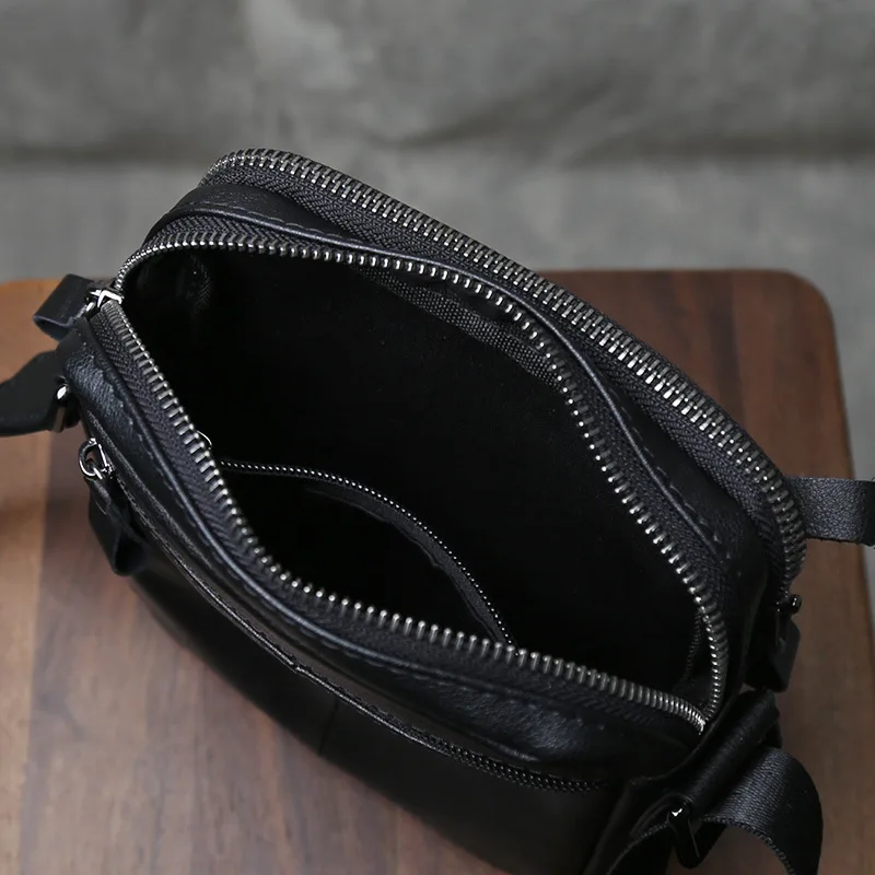 Men's Top Grain Leather Crossbody Bag, Vertical Design Casual Shoulder Bag with Phone Pocket, New Arrival