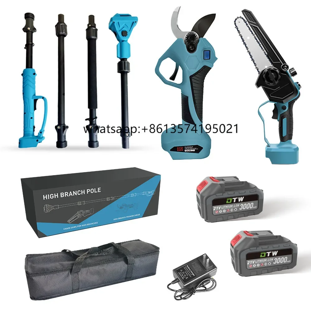 

TDTWA1-0022+A2-0047 Garden Cordless Extension Pole Chainsaw High Pruning Shears Electric Telescopic Pole Scissors Pruners