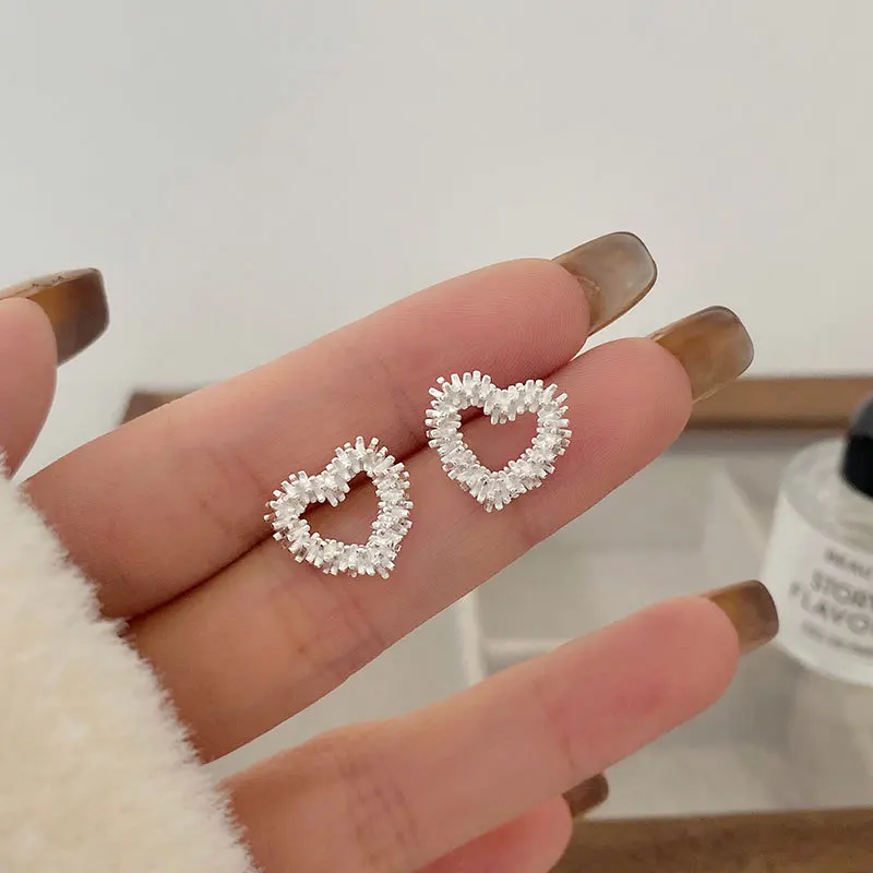 

925 Sterling Silver Korean Heart Earrings Texture Fashion Delicate Jewelry for Women Girl Wedding Gift Dropshipping Wholesale