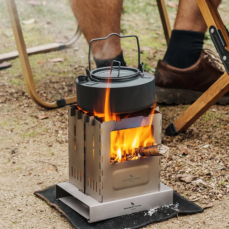 Boundless Voyage Titanium Wood Stove Folding Windproof Burners Outdoor Camping Firewood Burning Picnic Cooking Equipment