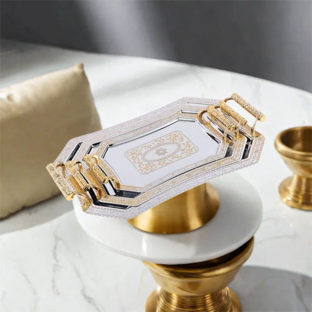 

Поднос для хранения из нержавеющей стали в европейском стиле, винтажный нежный узор, конфеты, десертные тарелки с ручкой, сервировочный поднос для свадьбы