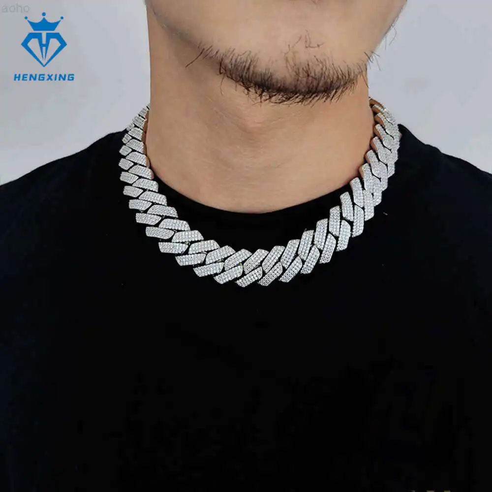 

Hip Hop Jewelry 925 Silver Miami Cuban Chain Necklace 15mm Iced Out Moissanite Cuban Link Chain for Men