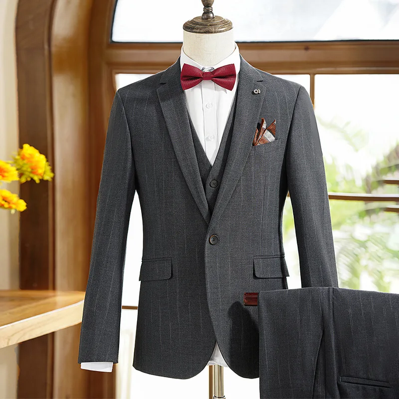 

ig1025 Men's striped slim suit business casual youth Korean style groom best man dress