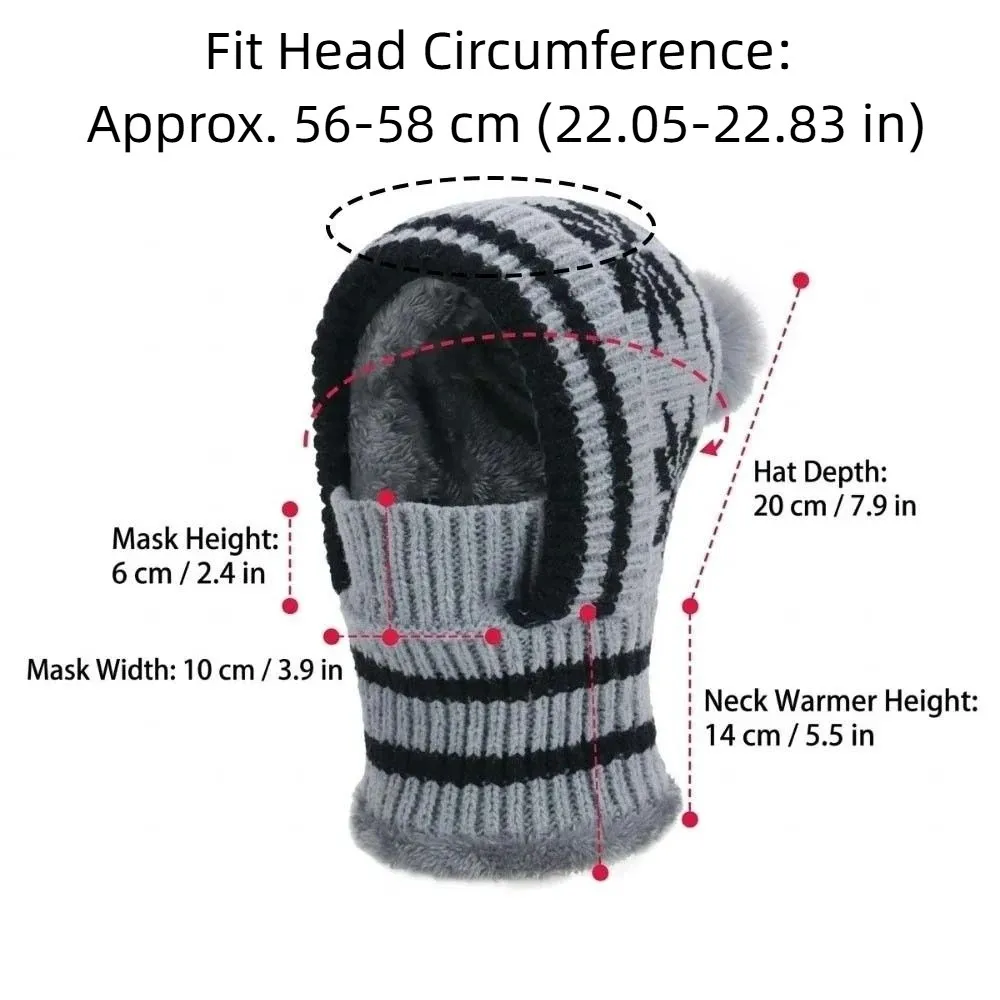 Fleece-gefütterte Strick-Balaclava-Mütze mit Schneeflocken-Jacquard, dick, warm, integrierter Schal, weiche, vollständig bedeckende Winter-Beanie-Maske – Detail 1