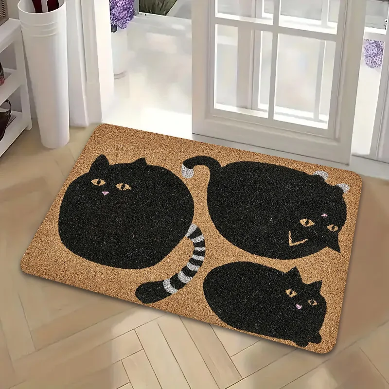 Black cat print doormat, polyester doormat, easy to clean, suitable for use as a pet mat or at the bedroom door