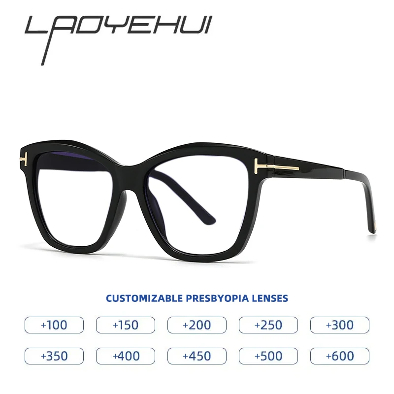 

Vintage Oversized Cat Eye Anti Blue Light Reading Glasses Women Men Finished Presbyopia Eyeglasses Customized Prescription Glass