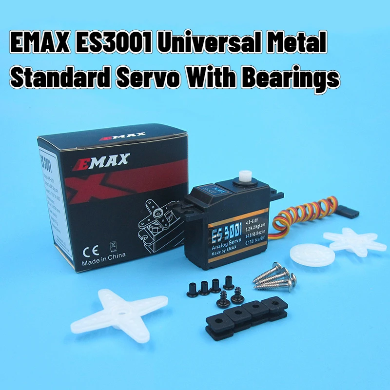 

EMAX ES3001 Universal Metal Standard Servo With Bearings Anti-counterfeiting Color Box for RC Model Aircraft Car Boat