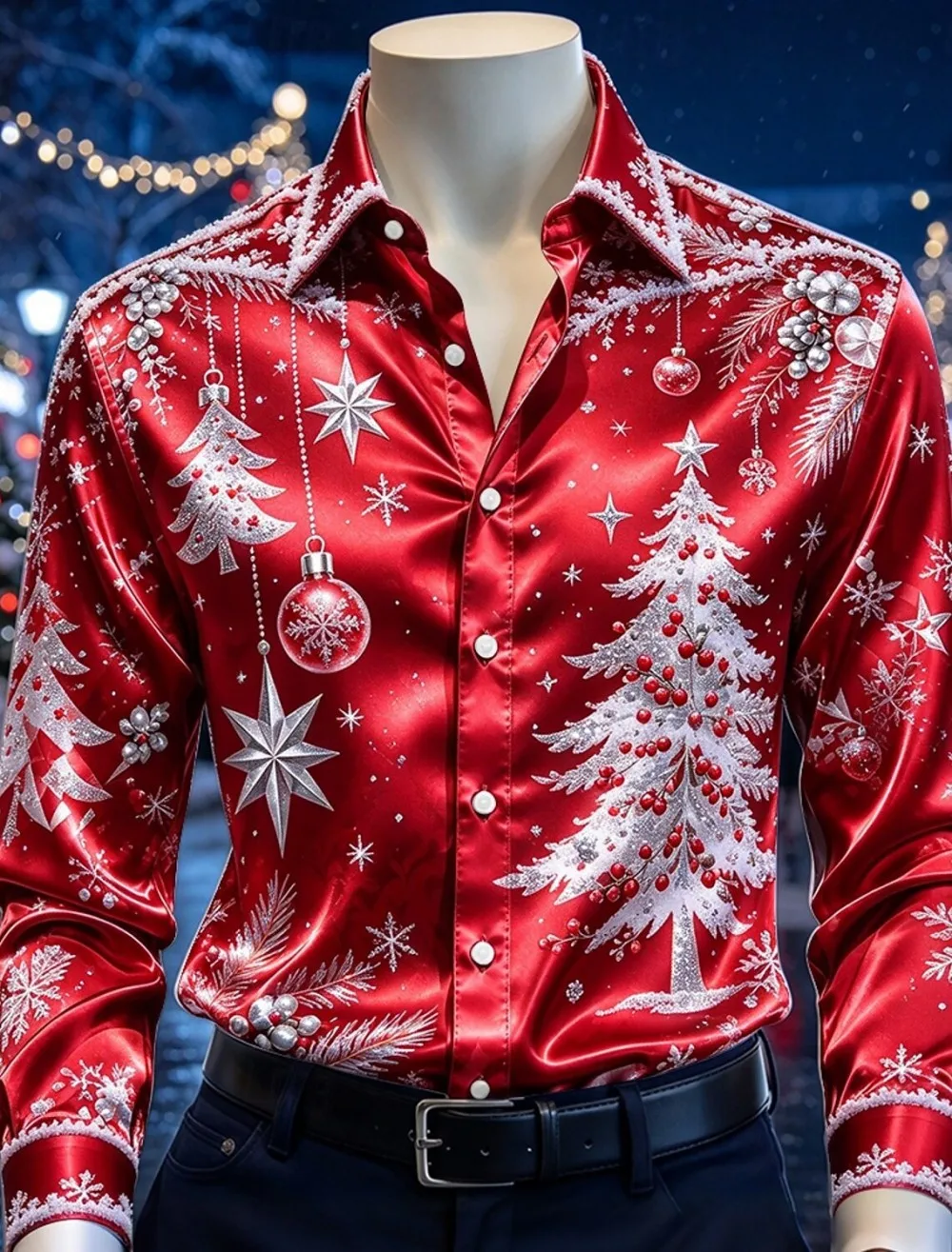 2026 Latest Men's Christmas Satin Shirt, Printed Men's Long Sleeve Shirt, Annual Party Performance, Festival Men's Top