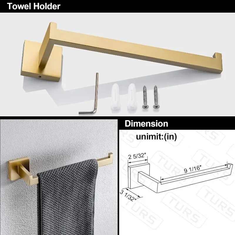 5-delige Badkameraccessoires Set Roestvrijstalen Geborsteld Goud Handdoekhouder Sets, Aan De Muur Gemonteerd