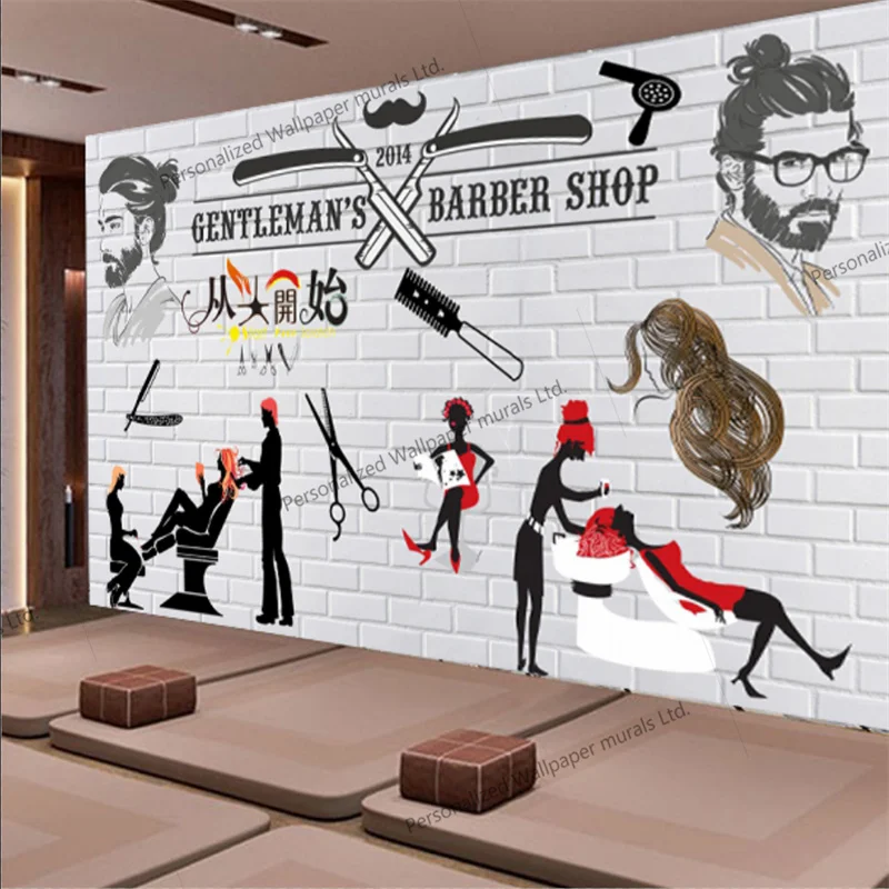 

Nostalgic Retro Barber Shop Brick Wall Background Wall Paper Murals Man Hair Beeauty Salon Industrial Decor Papel De Parede 3d