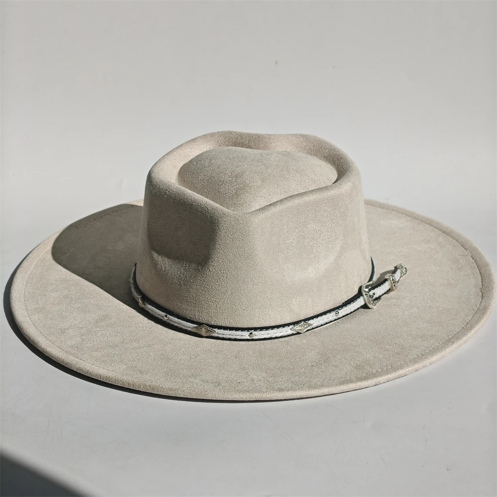 Nuevo Sombrero Fedora de ala ancha de 9 cm de gamuza con parte superior de corazón, Sombrero de Jazz de fieltro de otoño para hombres y mujeres, sombrero de fieltro clásico de gamuza, Sombrero