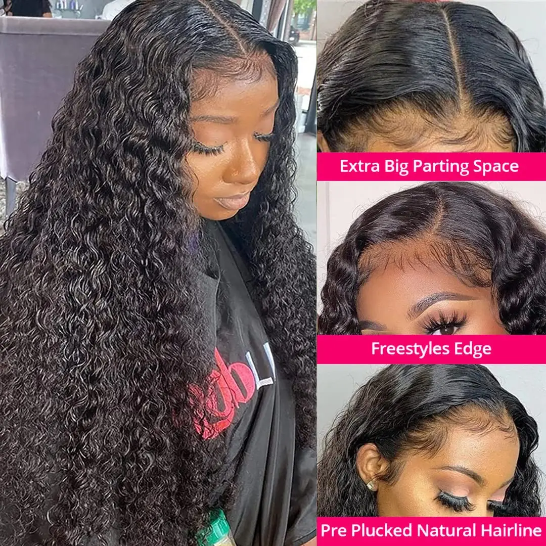 Perruque Lace Front Wig Deep Wave Brésilienne Naturelle, Cheveux Bouclés, HD, 13x4, 13x6, 30 Pouces, 100% Cheveux Humains