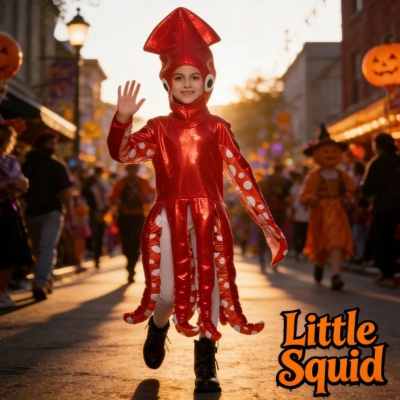 

Kids' Cute Squid Costume, Novelty Sea Animal Jumpsuit, Halloween & School Party Funny Dress Up Outfit