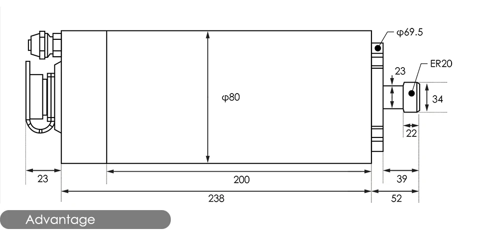 G-Penny 220V 2,2kW ER20 80mm Wassergekühlter Spindelmotor-Kit mit Keramikkugellager und 2,2kW H100 Wechselrichter für CNC-Fräsmaschine – Detail 3