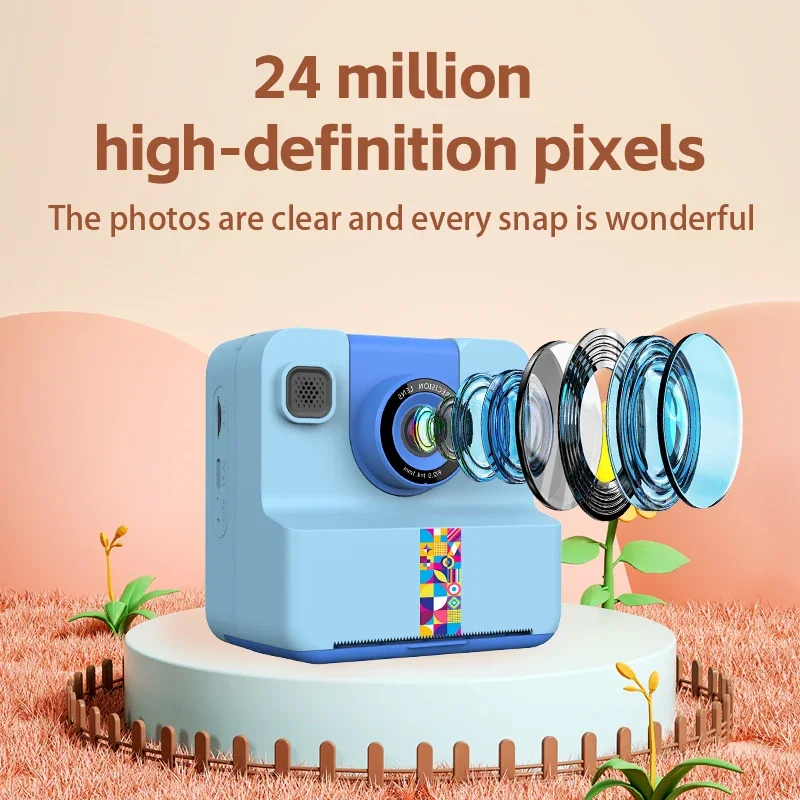 Cute Classic Kids Little Camera Toy Instant Print Painting Photos 1080P HD Flip Camera Thermal Print Boy Girl Gift Set