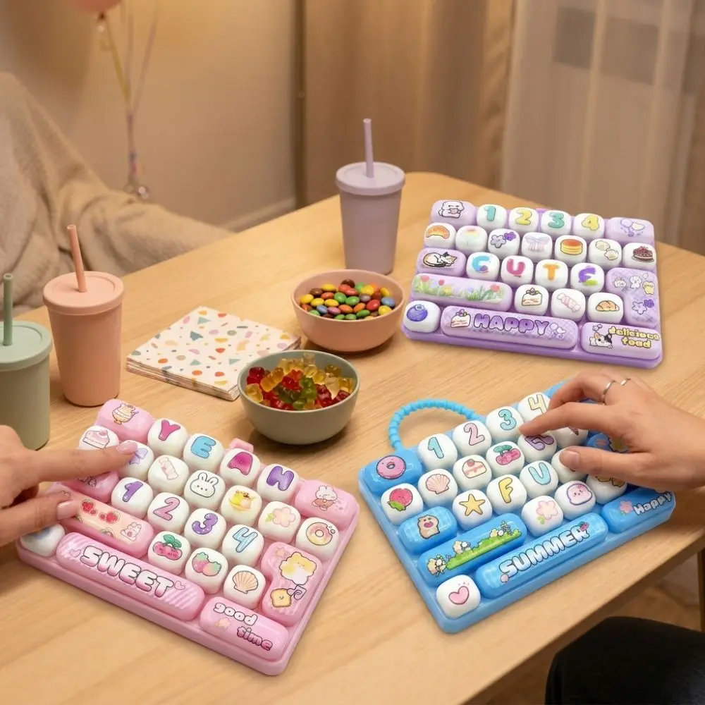 Cartoon 26 Key Keyboard Keychain Clear Key Sounds Clickable Keys Fingertip Button Key Ring Animal Patterns Plastic