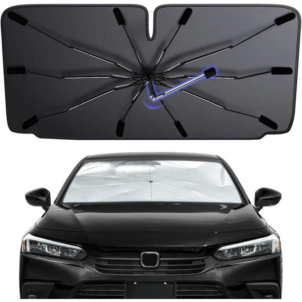 

Солнцезащитный зонт-шторка для лобового стекла 2026, складной автомобильный солнцезащитный козырек для среднеразмерных седанов, вращающийся на 360°, для защиты салона автомобиля от солнца