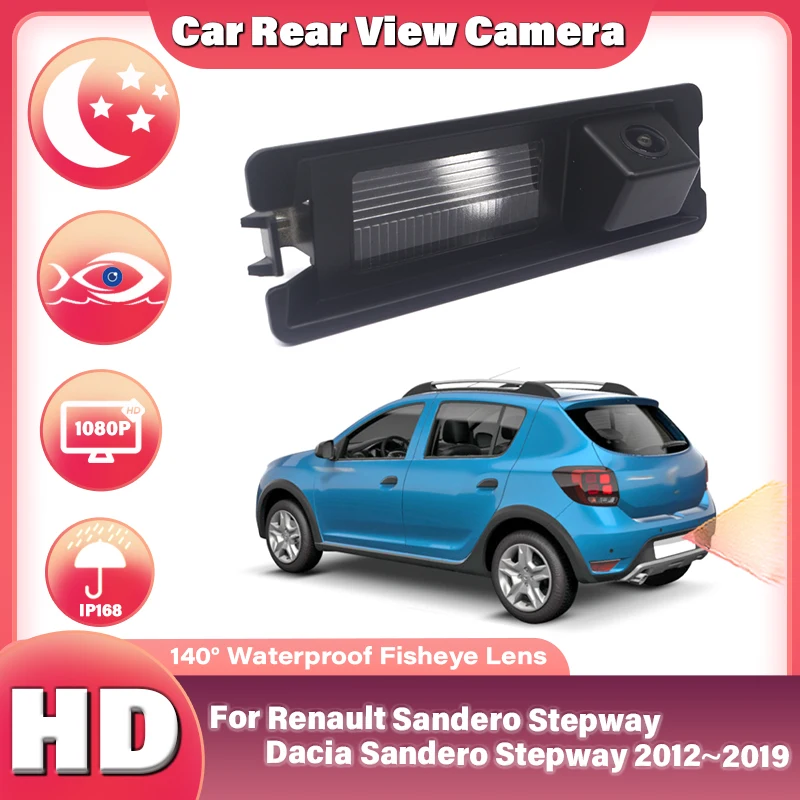 Cámara de visión trasera HD CCD 1080 × 720 ojo de pez para Renault Sandero Stepway Dacia Sandero Stepway 2012 ~ 2018 2019 cámara de marcha atrás de coche