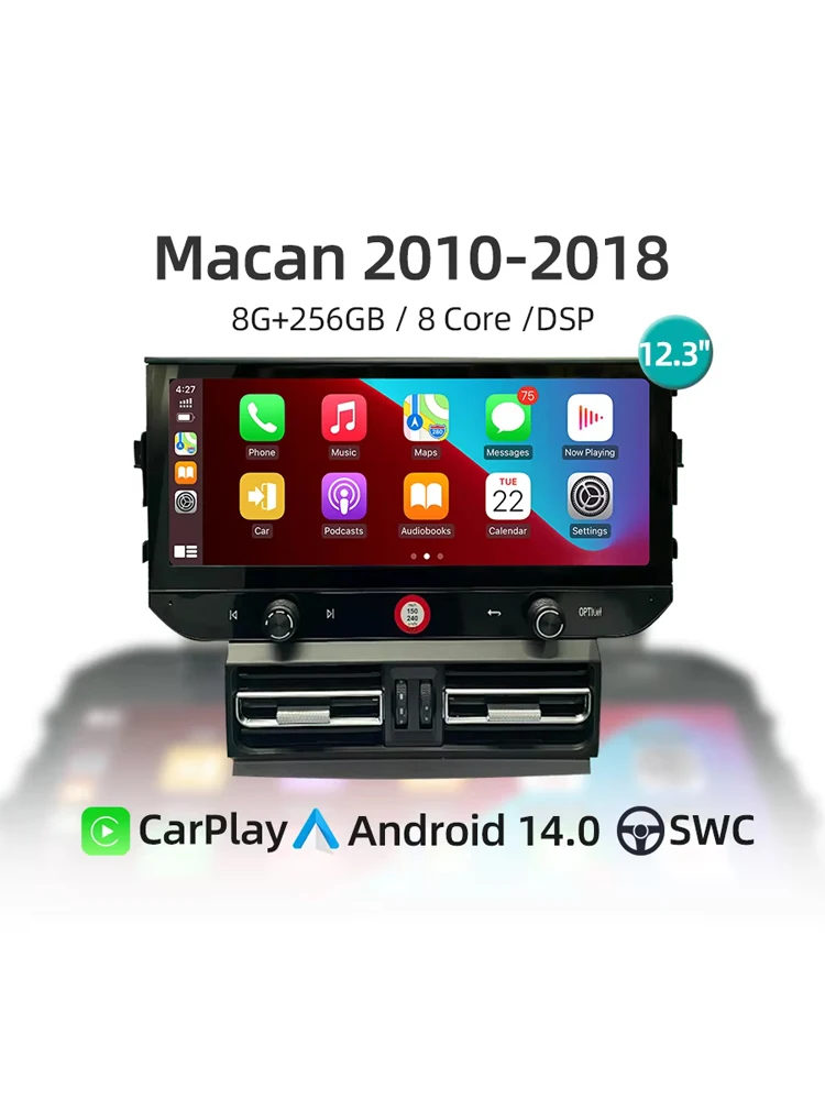 Android 14.0 Car Radio CarPlay GPS Navigation 4G WiFi QLED Screen Bluetooth Car Multimedia Player For Porsche Macan 2010-2018