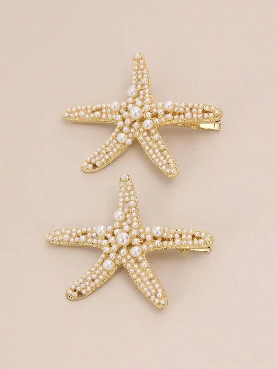 2pcs Ocean Series Women's Hair Accessory, Including Starfish Hairpin And Faux Pearl Starfish Hair Clip Boho,Y2k Claw Clips