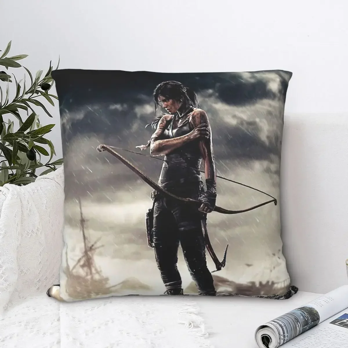 Lara Croft In The Rain Polyester Cushion Cover Tomb Raider Jonah Maiava Game For Home Decorative Kawaii Cojines Decorativos