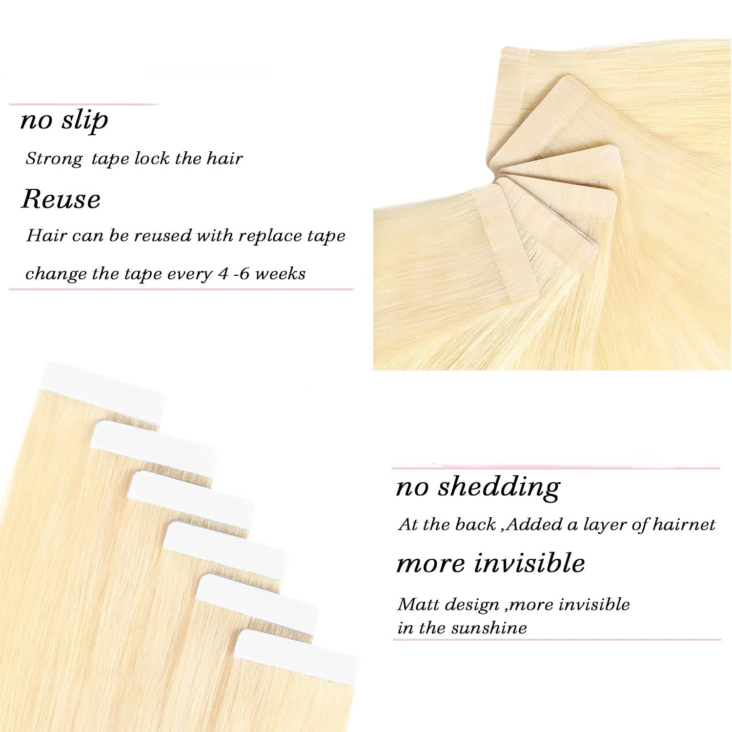 Tape In Hair Extensions Bleach Blonde #613 Color 100% Real Human Hair 20Pcs/Lot Straight Seamless Skin Weft 16-26 Inch For Women