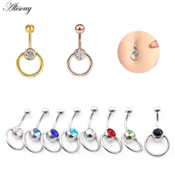 Alisouy 1pc Round Blue Crystal Ball Belly Piercing Ombligo Navel Piercing Belly Ring Stainlss Steel Button Rings Body Jewelry