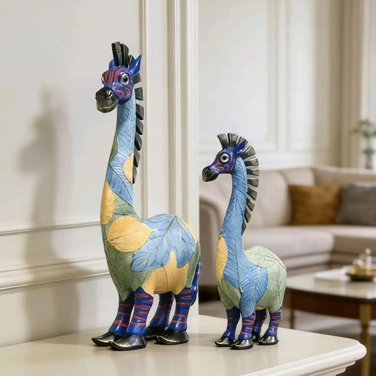 Home Decor Animal Ornaments, Modern Minimalist Zebra Elephant Giraffe Cat Statue, Luxury Personalized Tabletop Decor
