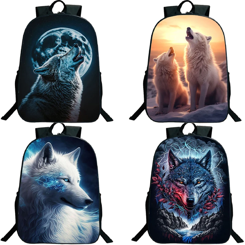 

16 Inch Howling Wolf 3D Print Backpack Nebula Wolf Children Backpacks Mens Laptop Bag Large Capacity Schoolbag for Teenager Boys