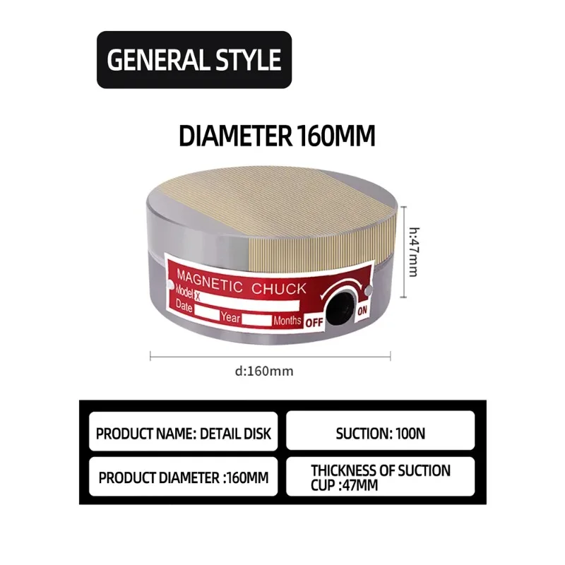 Circular Permanent Magnet Suction Chuck, 100/125/160mm Brass Magnetic Sucker for Grinder & Lathe