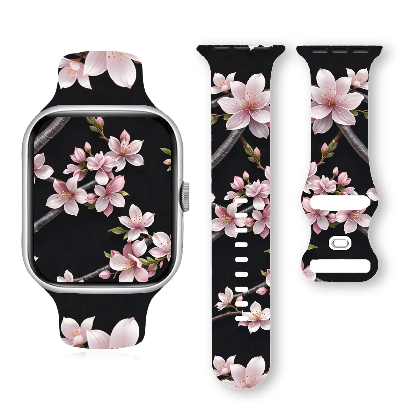 Retro Mandala Sakura Soft Silicone Band for Apple Watch 9 8 7 6 5 Ultra SE Size 38 40 41 42 44 45 49mm Suitable for All iWatch