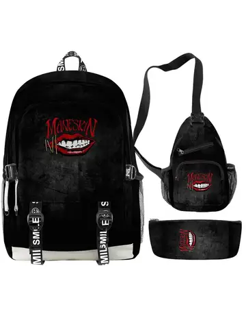Hip Hop Popular Harajuku Maneskin 3D Printed 3pcs/Set Student School Bags multifunction Travel Backpack Chest Bag Pencil Case