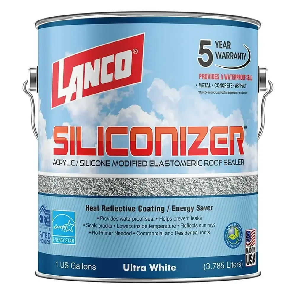 

Acrylic Elastomeric Roof Sealer Waterproof & Weatherproof Seal Reflective White Finish Commercial & Residential Use 1 Gal.