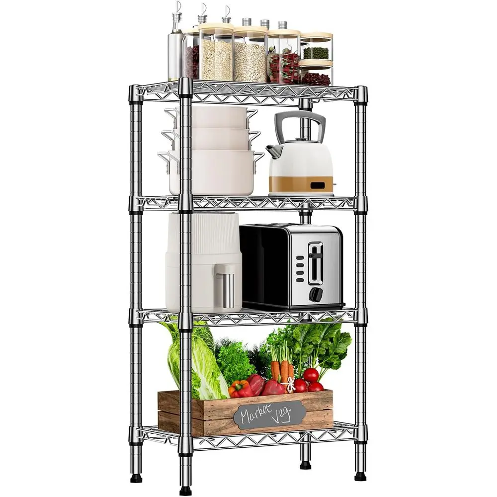 

1000 lbs 4 Tier Shelf Metal Storage Shelves Wire Rack Closet Organizers with PP Board for Garage Kitchen Bathroom Laundry Chrome