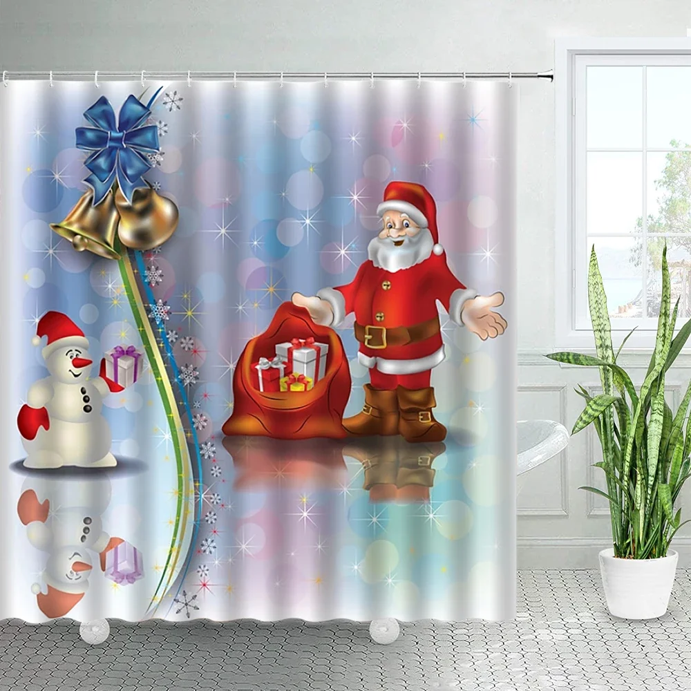 3D Red Santa Christmas Bathroom Shower Curtain New Year Party Xmas Wall Hanging Waterproof Polyester Bathtub Bath Curtains Decor