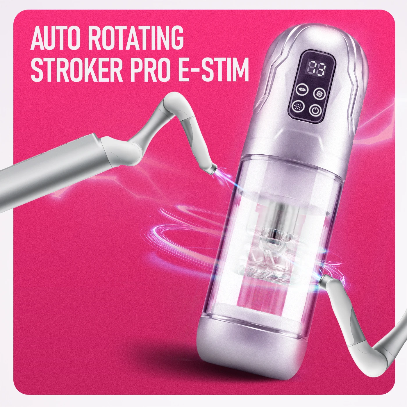 YoKoNex Auto-Rotating Stroker Pro E-Stim, Hands-Free Male Masturbator, Electrical Stimulation, Multi-Speed, Soft Silicone, USB