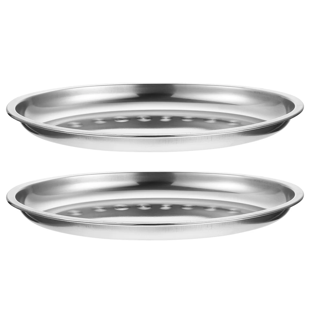 

2pcs Stainless Steel Oval Plates Large Serving Platters Food Tray Practical Kitchen Fish Steaming Pastry Snack