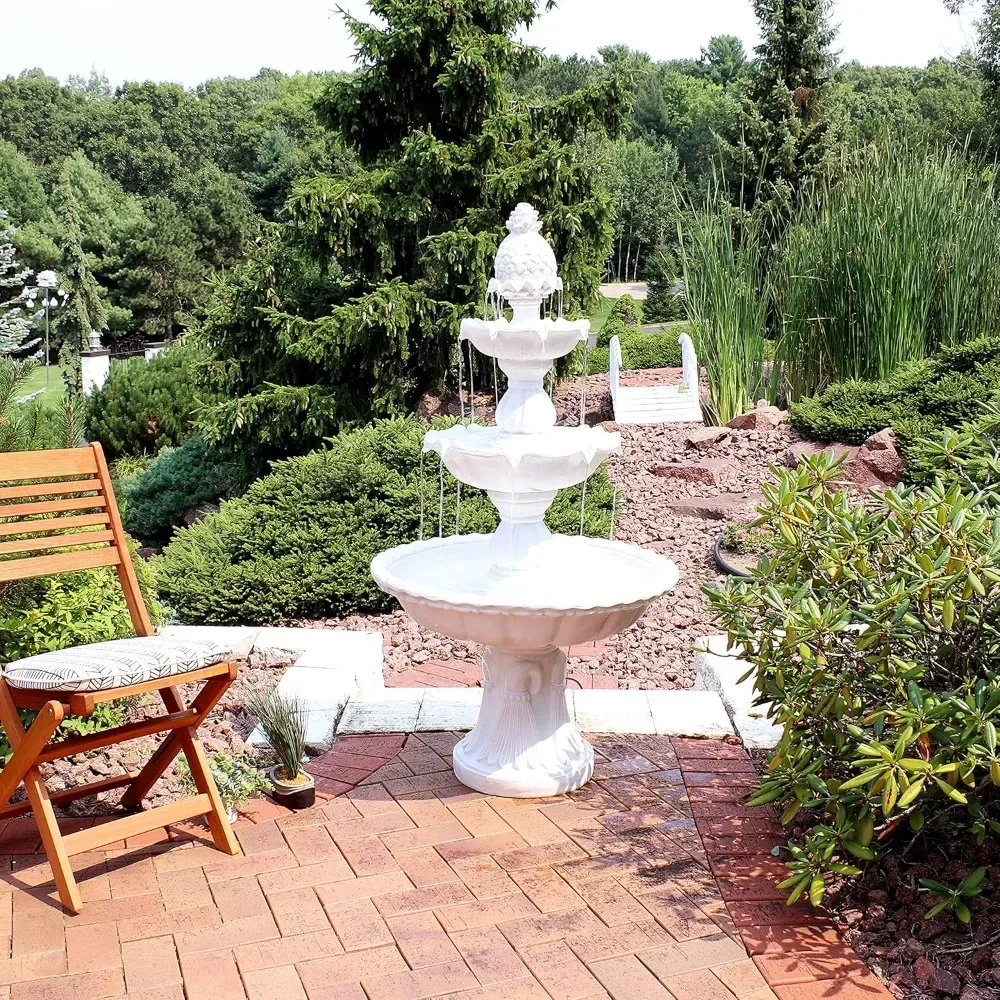 

57 Inch High 3-story Fountain,traditional with Pineapple Roof, Suitable for Courtyards and Artificial Water Feature Fountains