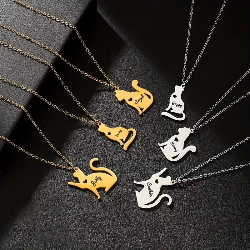 

Персонализированное ожерелье с именем кошки для женщин, позолоченное имя/изолине, богемный и минималистичный кулон в виде кошки с подвеской в виде сердца для любителей домашних животных