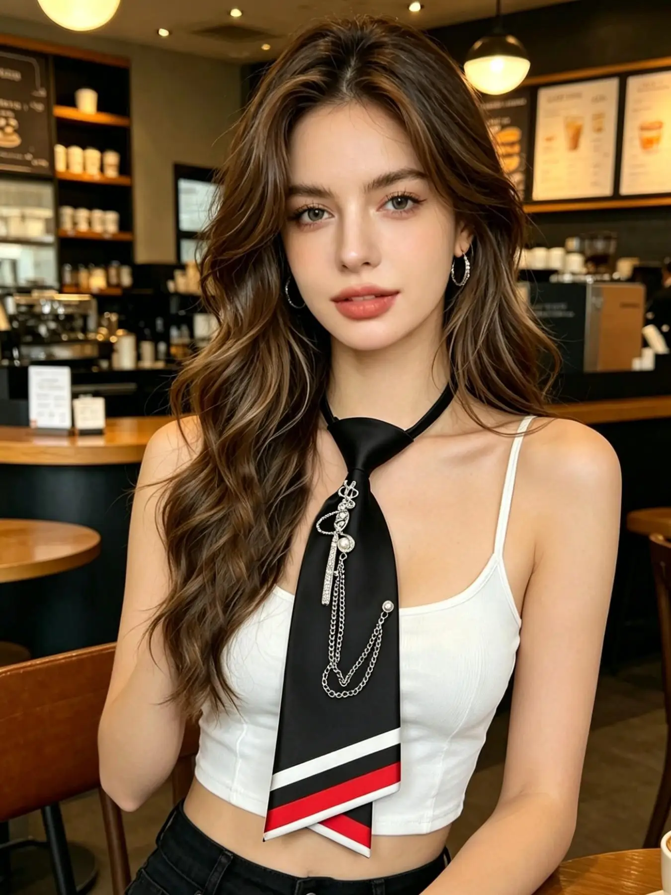 Pre-Tied Fake Pearl Short Necktie for Women, Satin Light Luxury Tie, Versatile Shirt Uniform Blazer Accessory, Party Graduation