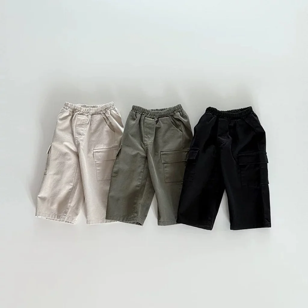Korean Children's Spring and Autumn Overalls Casual Cotton Trousers Versatile Casual Fashion Trousers Solid Color